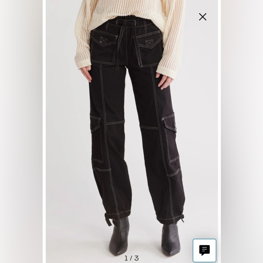 NWT- FLYING ANGEL Topstitch Twill Cargo Pants, black, size 7